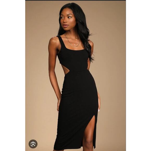Lulus Dresses & Skirts - Lulus How I Feel black cutout bodycon midi dress Size Medium Party minimalist